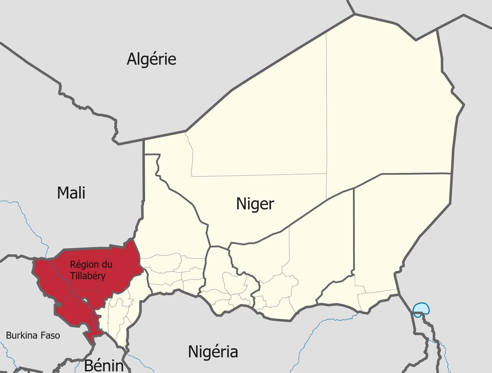 2024 07 24 2 Carte du Niger Région du Tillabéry annotée en rouge et des pays
