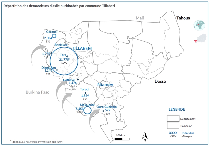 2024 07 24 4 2024 07 22 HCR Niger Mise à jour éclair sur la situation à Téra dans la région de Tillabéri au Niger Répartition des demandeurs dasile burkinabés source UNHCR
